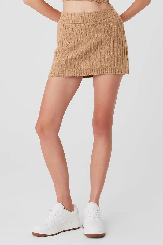 Cable Knit Winter Bliss Mini Skirt - Toasted Almond