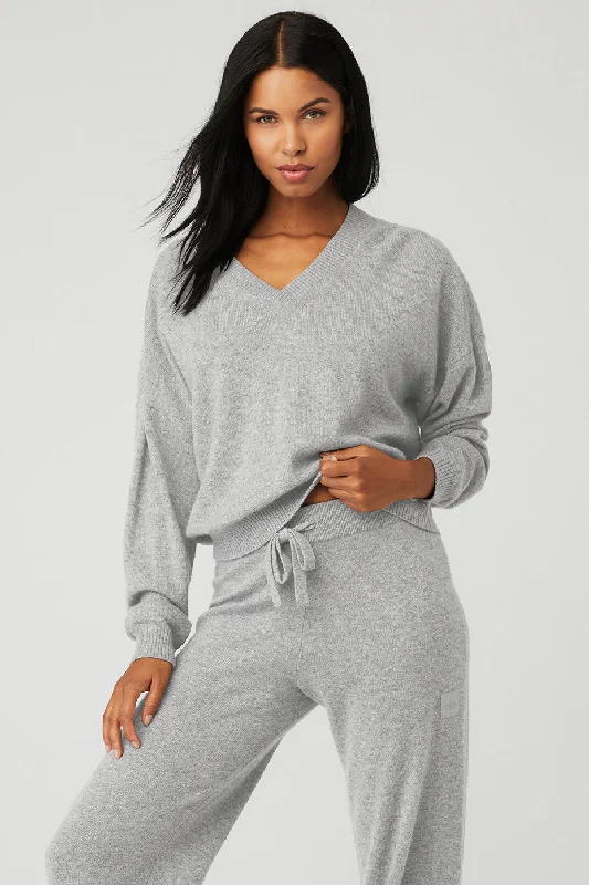 Cashmere Jet Set V-Neck Pullover - Dove Grey Heather