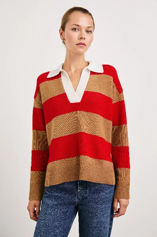 HARRIS SWEATER - CHERRY CAMEL STRIPE