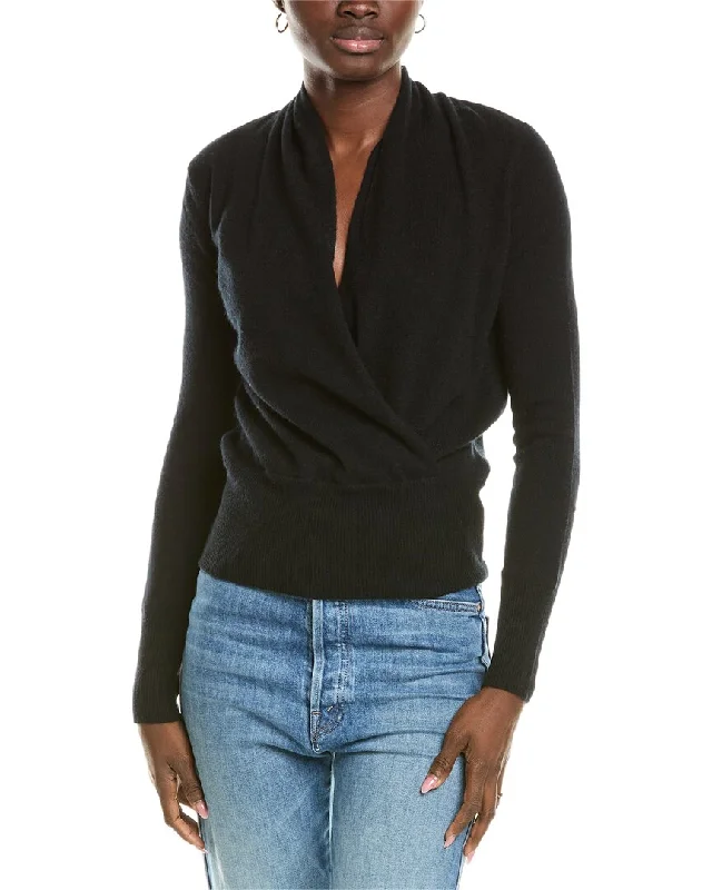 Simple Solid Color sofiacashmere Modern Faux Wrap Cashmere Sweater