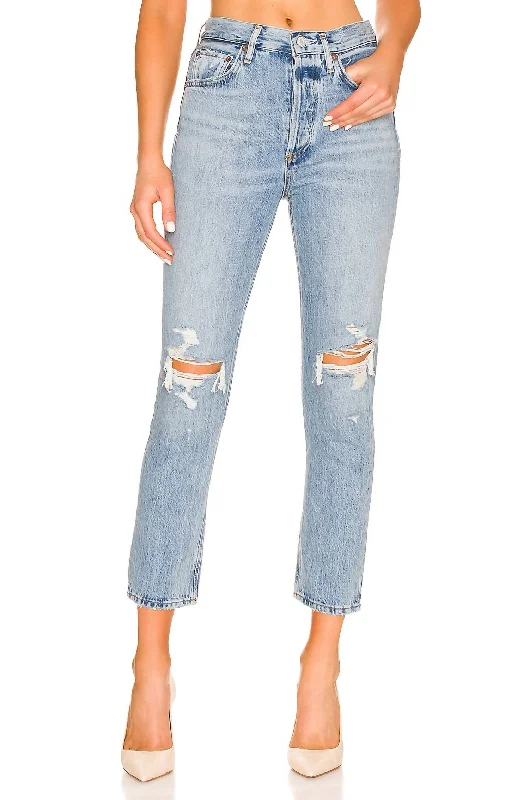 Versatile Casuals Riley High Rise Straight Crop Jean In Blitz (Med Indigo)