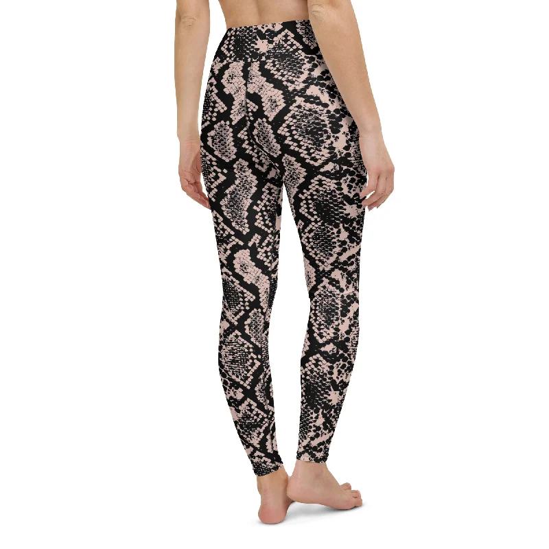 Stylish Ease Dusty Pink and Black Snakeskin Yoga Leggings