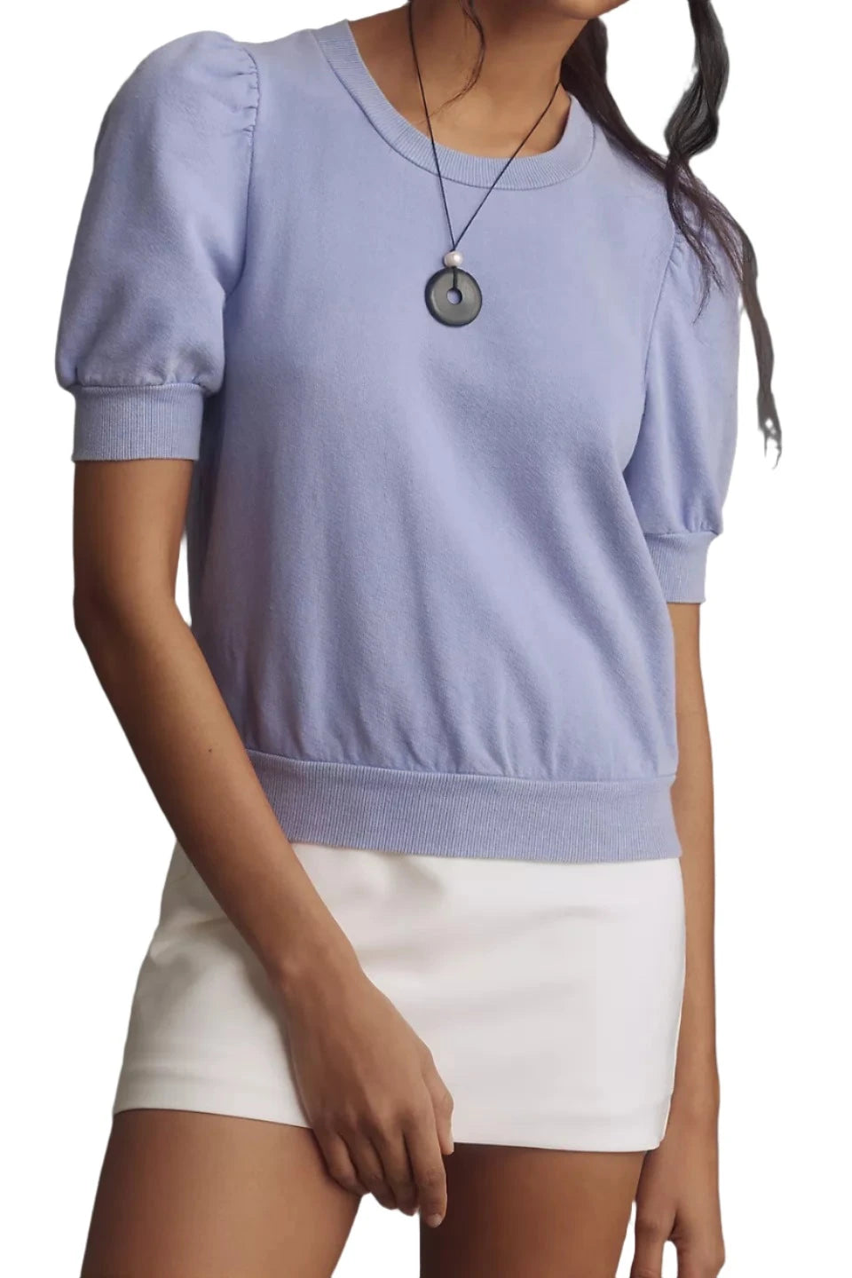 Elegant And Charming TLA Puff Sleeves Tee Shirt French Terry Washed Lavender
