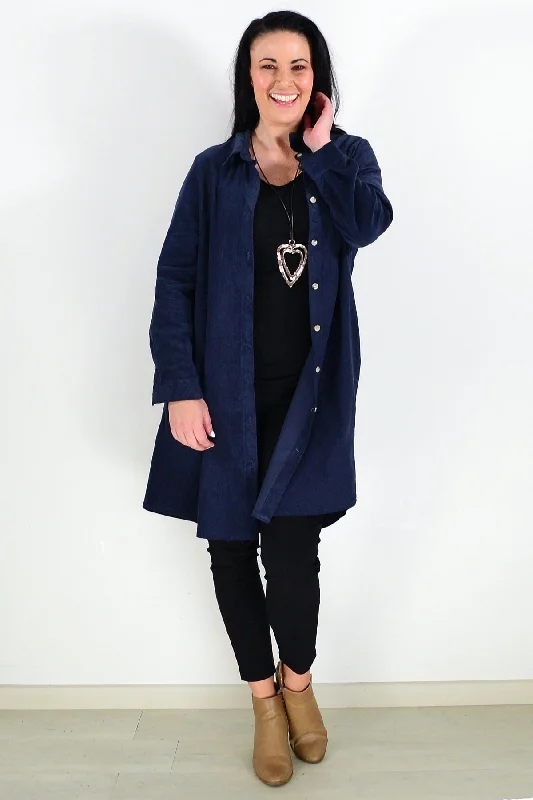 Energy Wear Navy Blue Corduroy Tunic Shirt