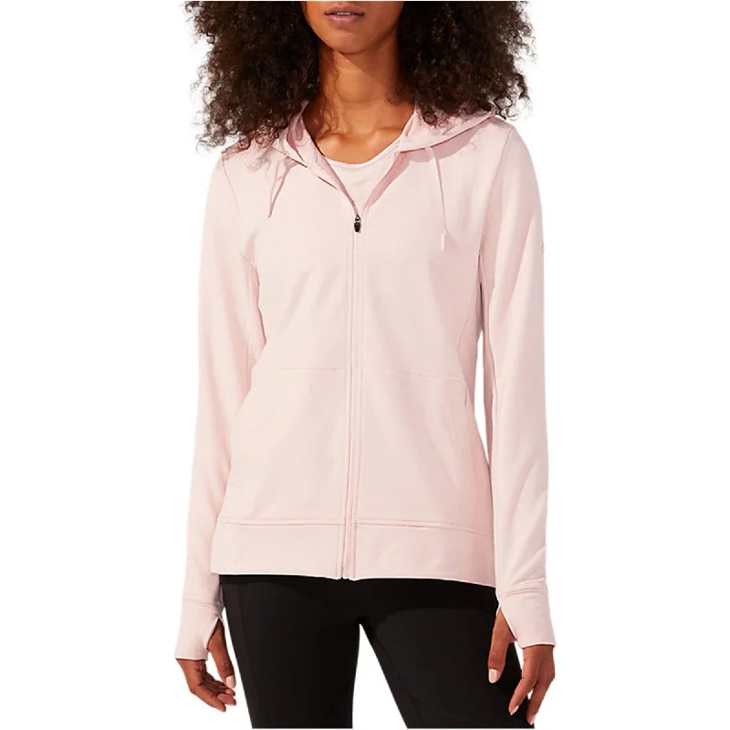 ASICS Womens Solid Full Zip Hoodie Sweatshirt, Pink, Small