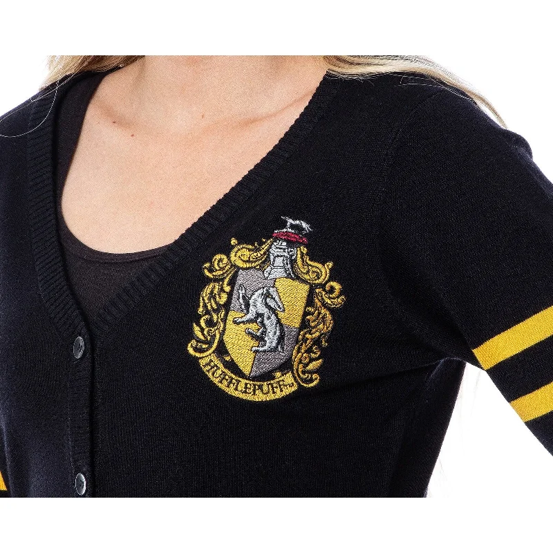 Harry Potter Womens Hufflepuff House Open Front Cardigan Juniors Knit Sweater