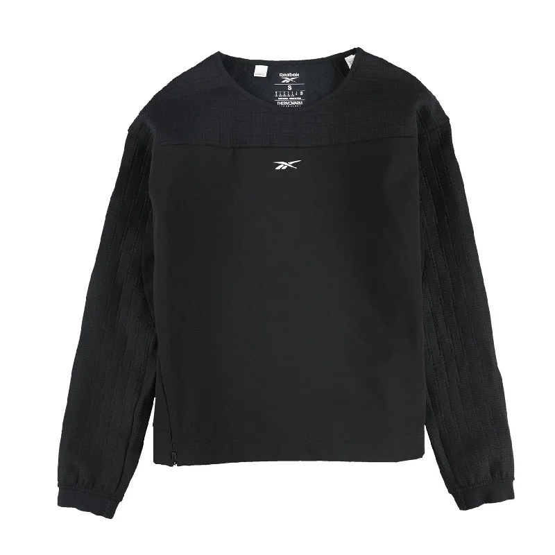 Reebok Womens Mixed Media Thermowarm Sweatshirt, Black, X-Small