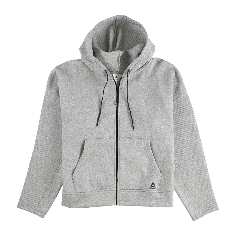 Reebok Womens Versatile Full Zip Hoodie Sweatshirt, Grey, Large