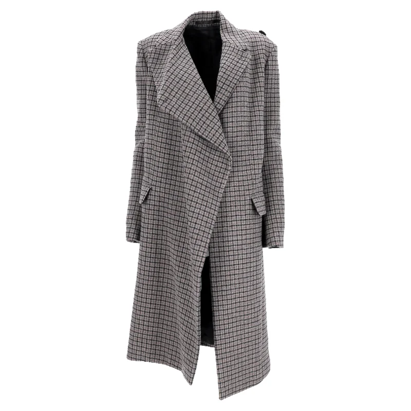 Balenciaga Houndstooth Long Coat in Grey Wool