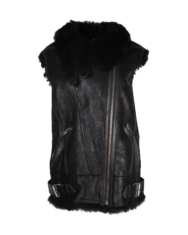 Iro Courtney Fur Lined Vest in Black Leather