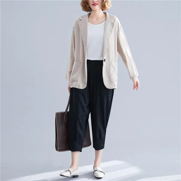 long sleeve cotton linen plus size ladies causal loose autumn spring blazer women jacket 2020 clothes coat