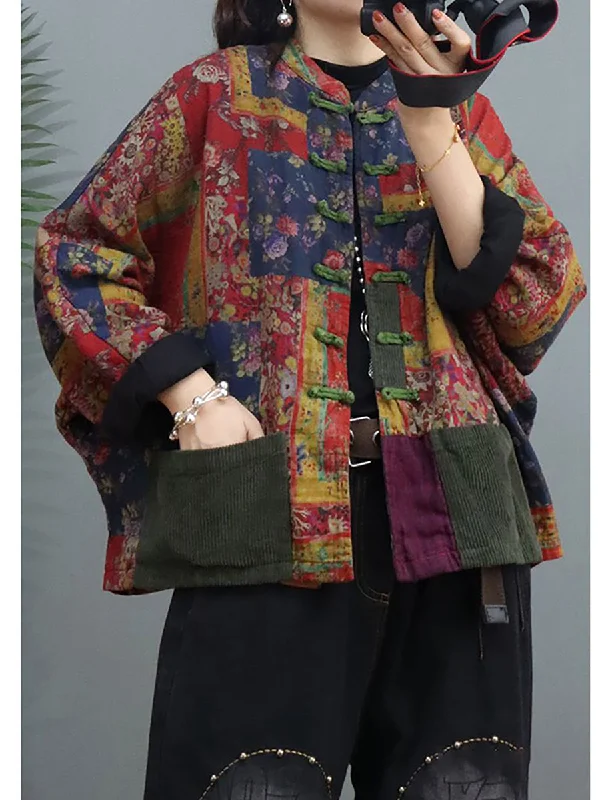 High Street Fashion Loose Women Cotton Linen Vintage Breasted Pocket Stitching Coat