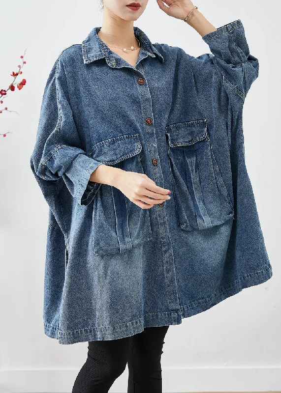 Fashion Wear Plus Size Blue Oversized Big Pockets Denim Coats Fall