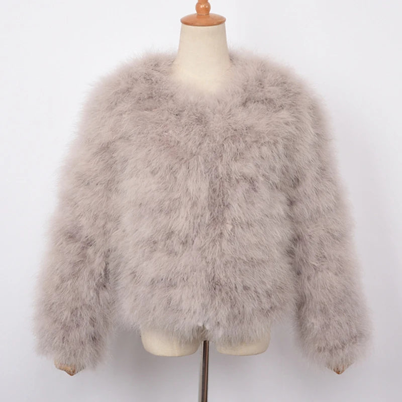 Classic Style Women's Casual Beige Furry Long Sleeve Short Winter Party Jacket