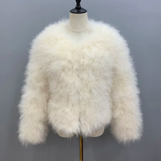 Luxury Fashion Women's Creamy White Furry Long Sleeve Casual Short Winter Jacket