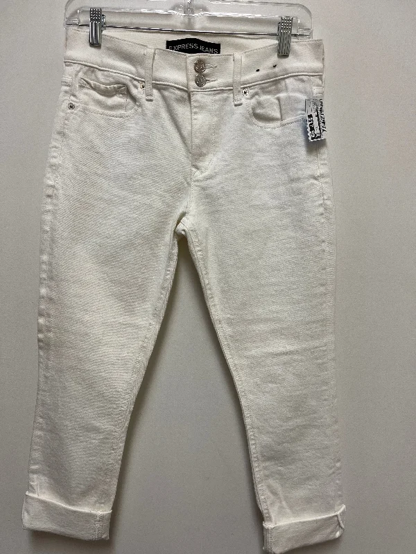 Jeans Cropped By Express In White Denim, Size: 6