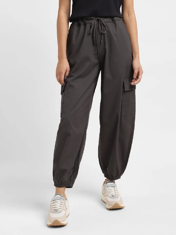 Women's High Rise Black Loose Tapered Fit Trousers