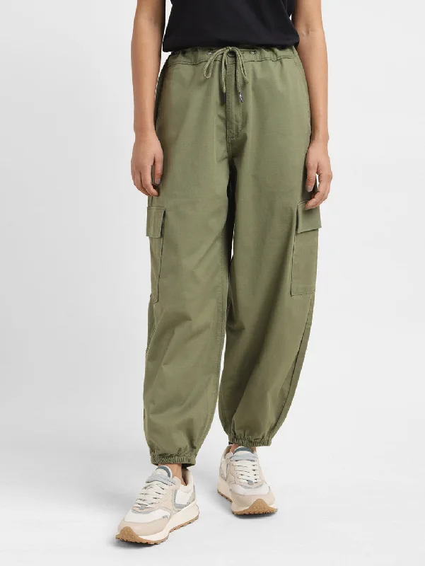 Women's High Rise Green Loose Tapered Fit Trousers