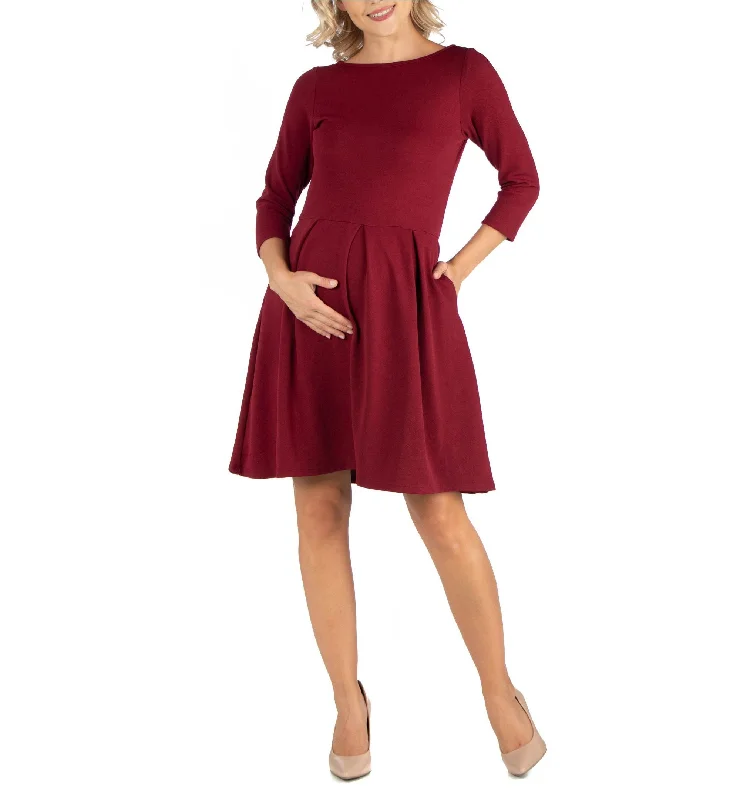 Knee Length Fit N Flare Maternity Dress with Pockets