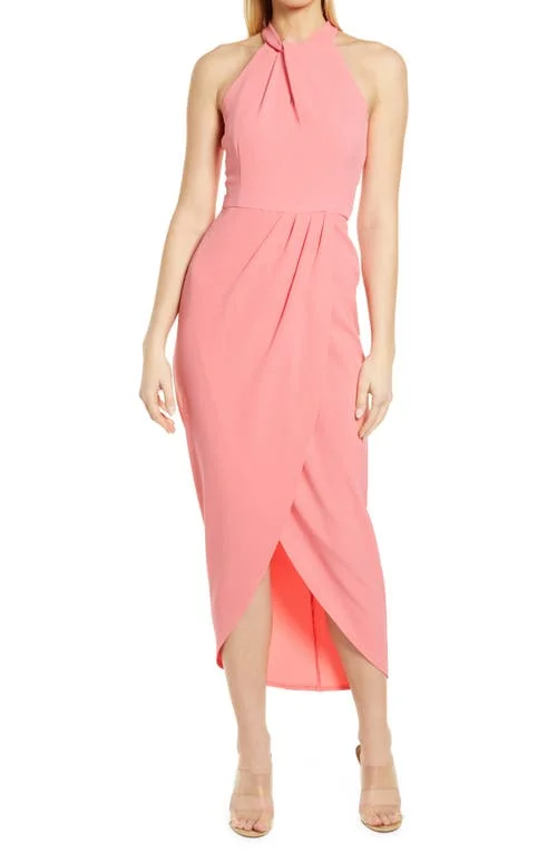 Knot-Neck Tulip-Hem Midi Dress