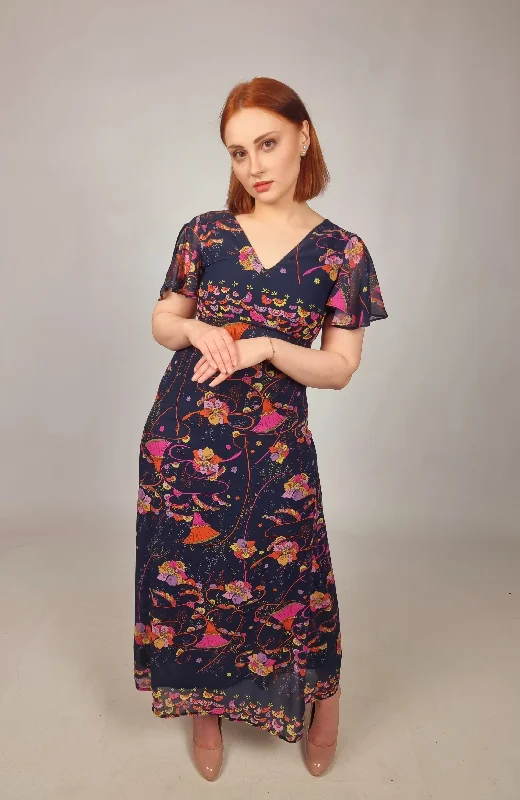 Vilagallo Giverny Navy Floral nDress