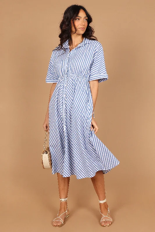 Finn Collared Midi Dress - Blue Stripe