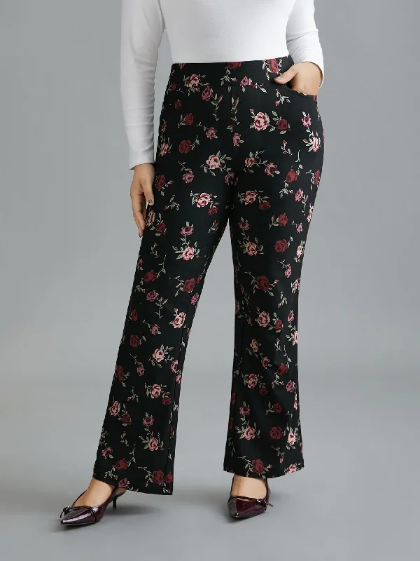 Floral Mid-Rise Bootcut Pants