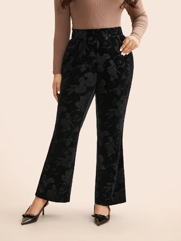 Velvet Floral Mid Rise Bootcut Leggings