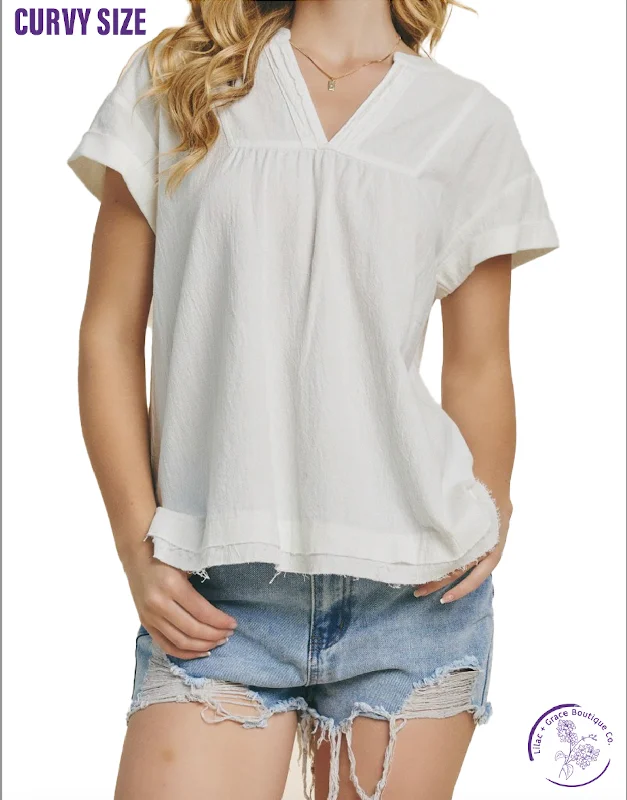 Cozy Sweaters Curvy Off-White V-neck Blouse