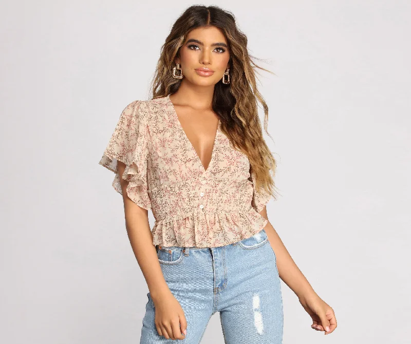 Flutter Some Hearts Floral Crop Top