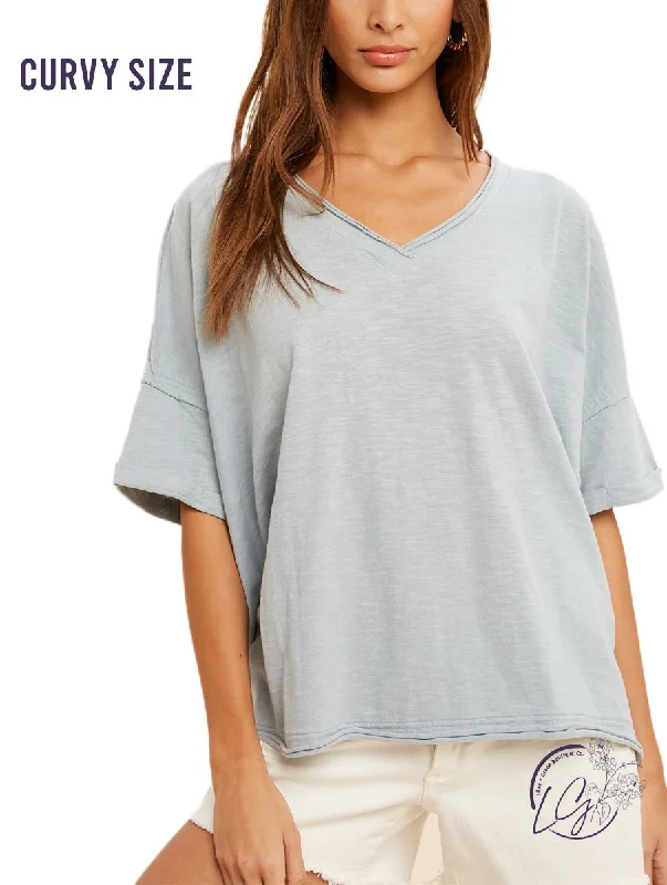 Curvy Antiqued Hue V Neck Top