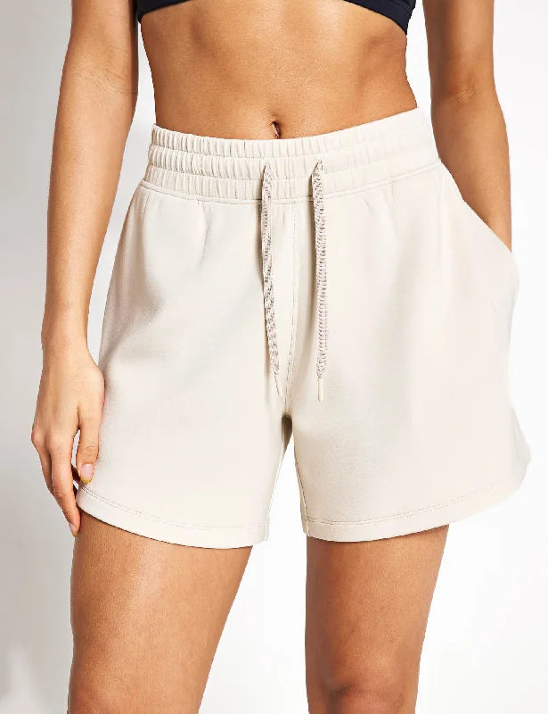 Celebrity Style Relaxed High Waisted Shorts - Beige