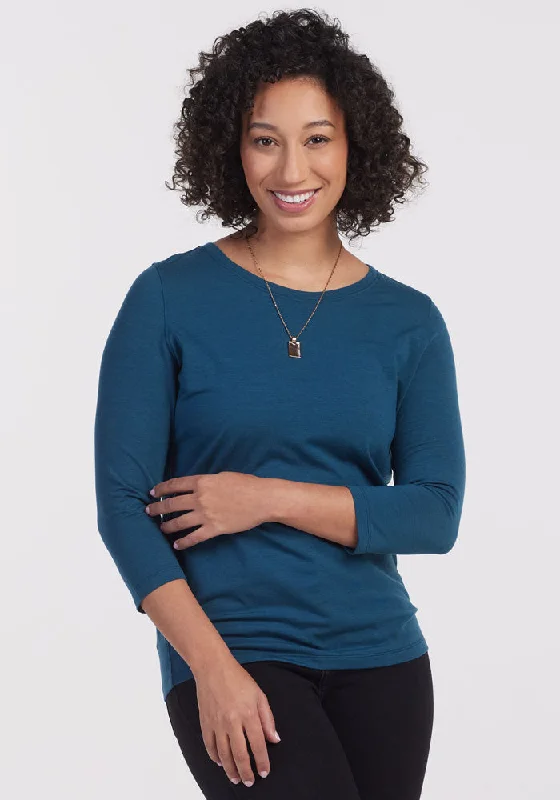 Simple Design Jenny 3/4 Sleeve Crew Neck - Real Teal