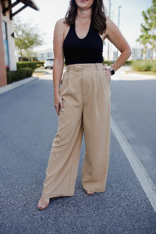 Sexy Fun New to the Scene Woven Wide Pants - Khaki