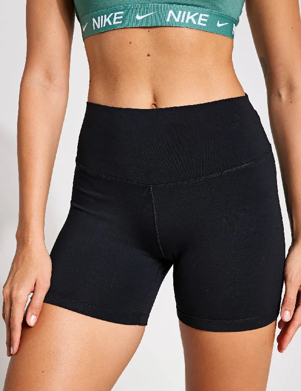 Slightly Flared Design One High Waisted 5" Biker Shorts - Black